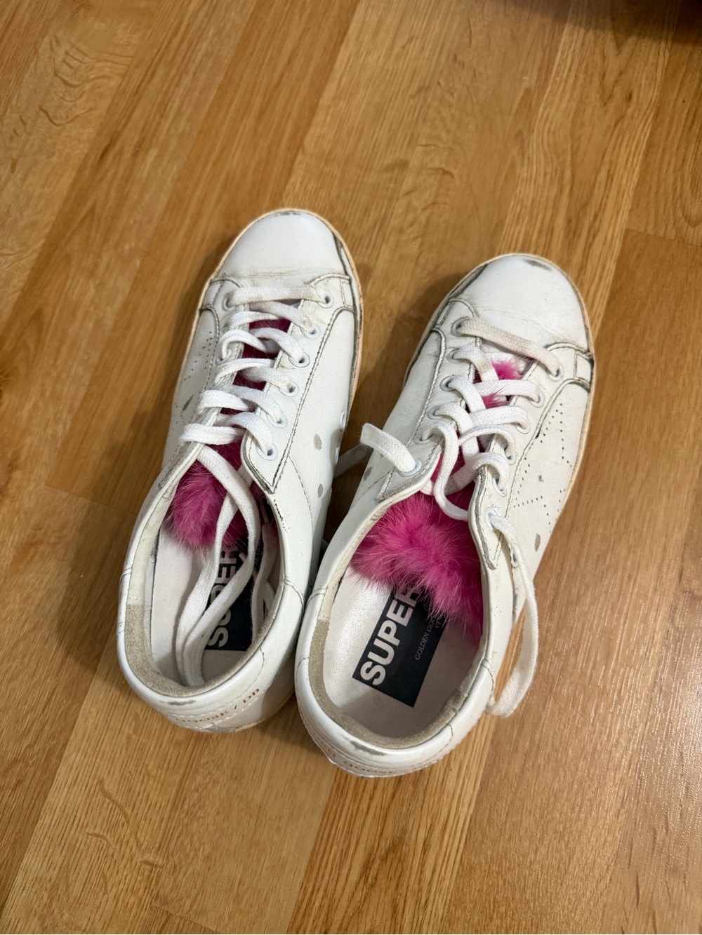 Golden Goose White Sneakers with Pink Fur